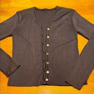 Brown Ribbed Cardigan Sweater